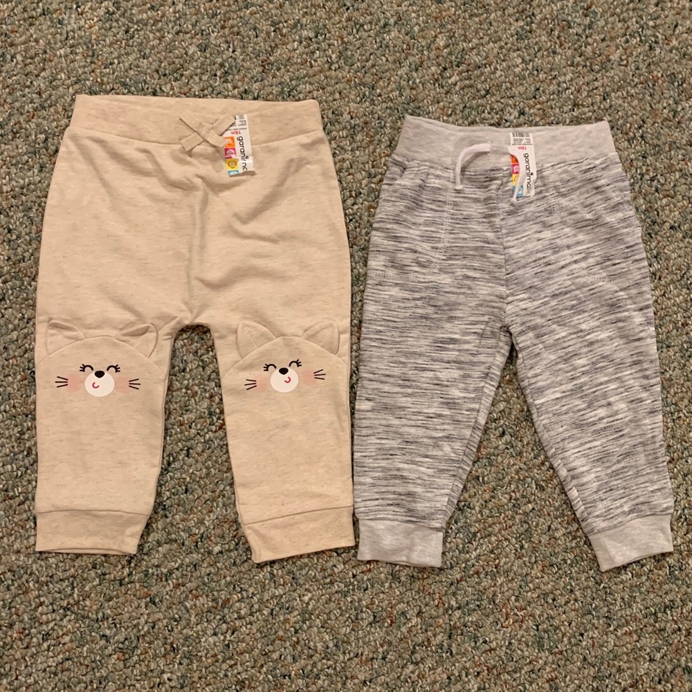 NWT Set of 2 Gray & Cream Cat Pants 18m